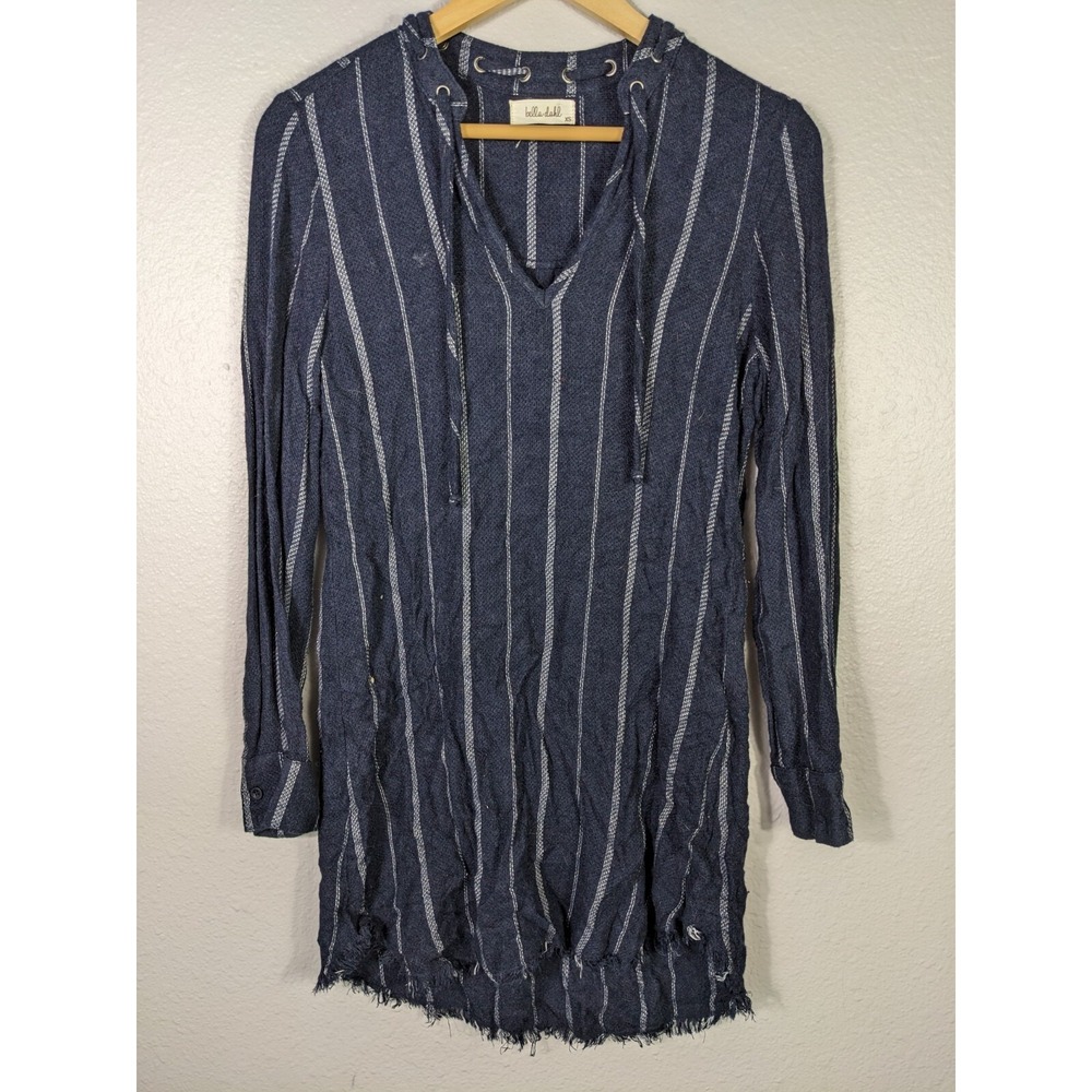BELLA DAHL XS Shirt Dress Navy Metallic Button Down Long Sleeve Striped N50